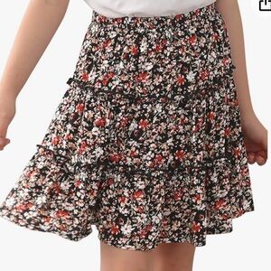 Gorlya red and white floral black skirt